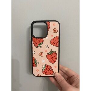 Phone Case Unisex iPhone 14 Pro Max Pink Strawberry Heart Print Bumper Case